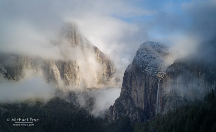 Bridalveil Fall and El Capitan, sunrise, Yosemite NP, CA, USA