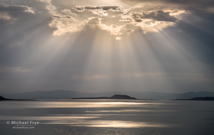 Sunbeams over Negit Island, Mono Lake, CA, USA