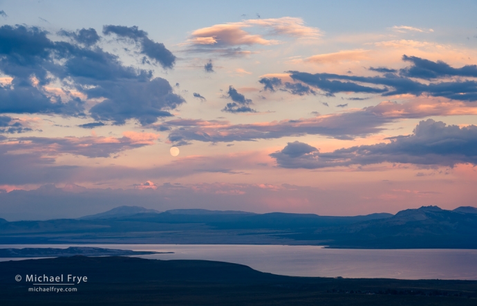 Moon and clouds above Mono Lake, CA, USA