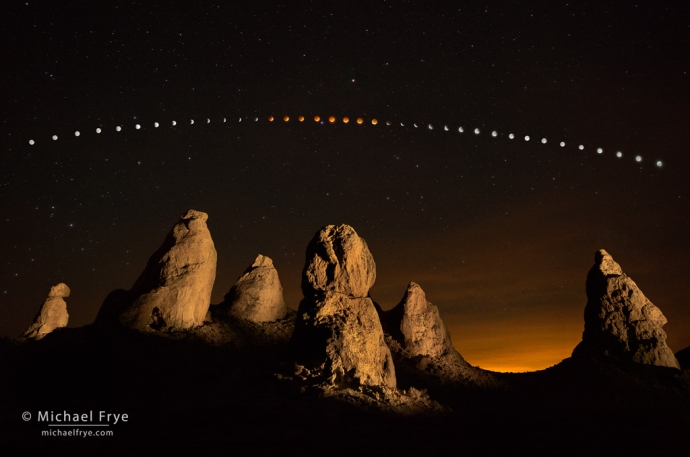 Lunar eclipse sequence, April 14th and 15th, 2014, Trona Pinnacles, CA, USA