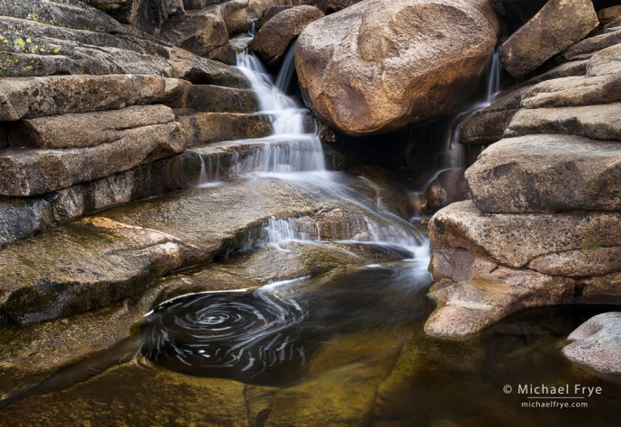 Rocks, cascade, and swirling foam, Yosemite NP, CA, USA