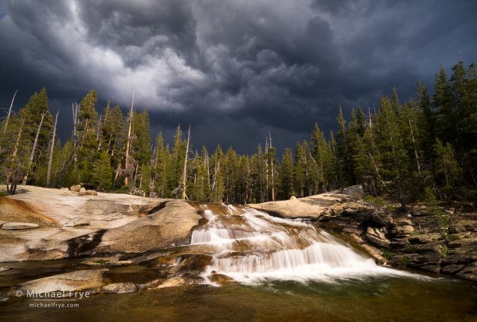 Cascade and storm clouds, Yosemite NP, CA, USA