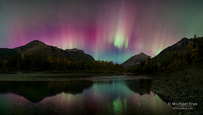 Aurora over McDonald Creek, Glacier NP, MT, USA