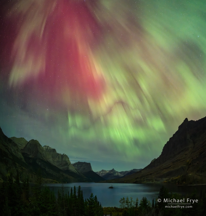 Aurora above St. Mary Lake, Glacier NP, MT, USA