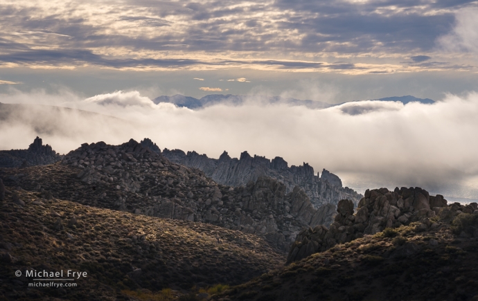 Fog, clouds, and rock formations, Mono Basin, CA, USA