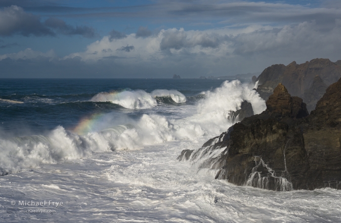 Waves and rainbow, Oregon Coast, USA