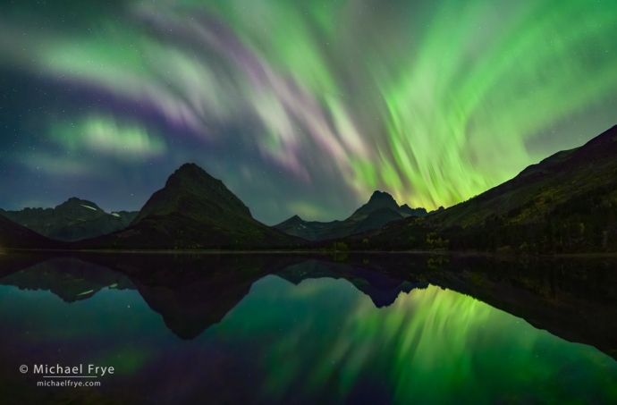 25. Aurora reflected in Swiftcurrent Lake, Glacier NP, MT, USA