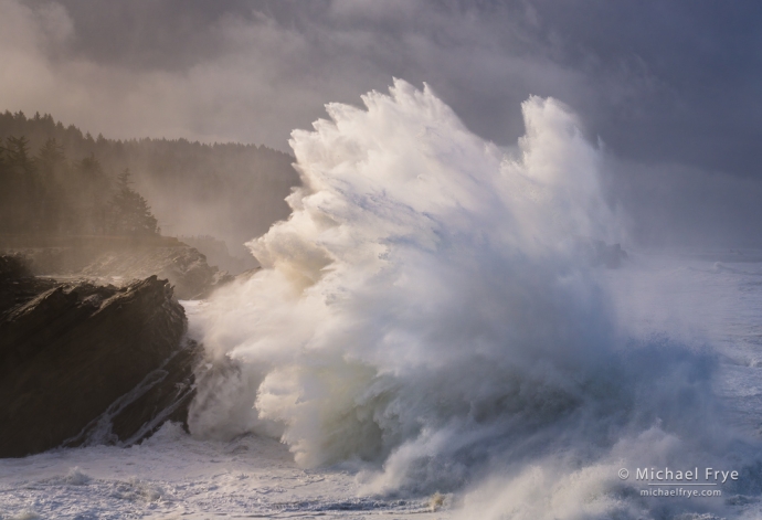 30. Crashing wave on a foggy morning, Oregon Coast, USA