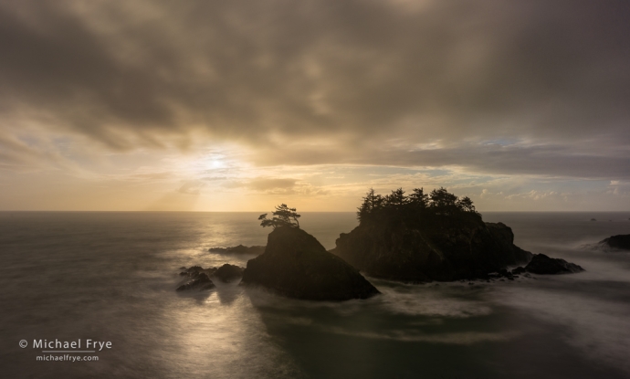 Sun setting along the Oregon coast, USA