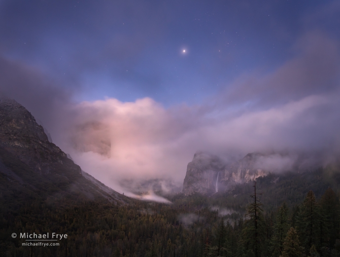 43. Yosemite Valley at dusk with stars and Jupiter, Yosemite NP, CA, USA