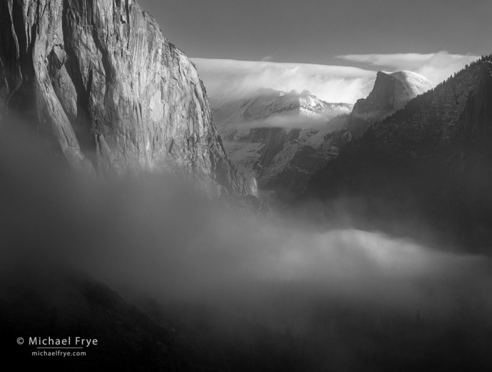 Misty morning, Half Dome and El Capitan, Yosemite NP, CA, USA