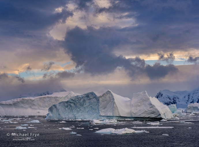 Icebergs and clouds, Antarctica