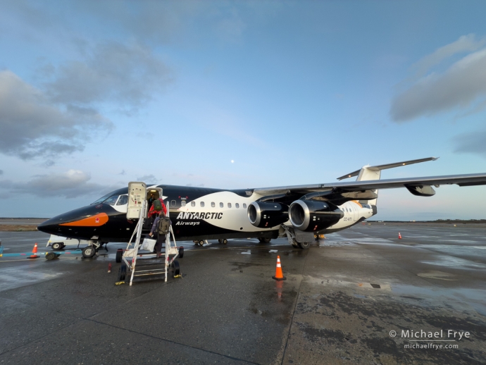 Boarding the penguin plane in Punta Arenas, Chile